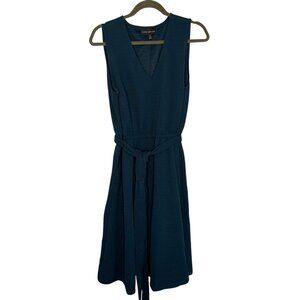 Lane Bryant Sleeveless Teal Blue Textured V-Neck Dress With Waist Tie Size 14/16